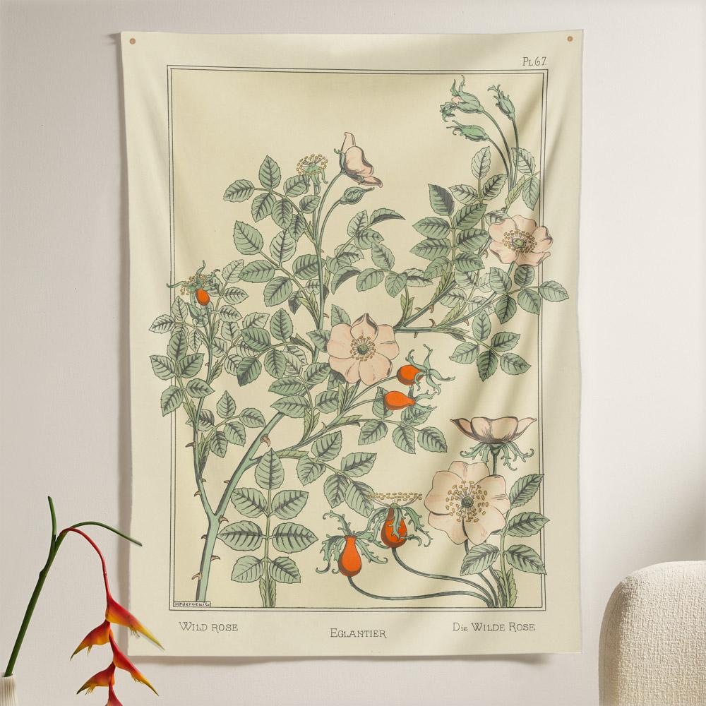 The Wild Rose Flower Tapestry (80x60 inches / 200x150 cm) from Nirvana Threads is the perfect vintage flora gift to say I love you but I also love classic garden floral wall hanging boho bedroom vibes