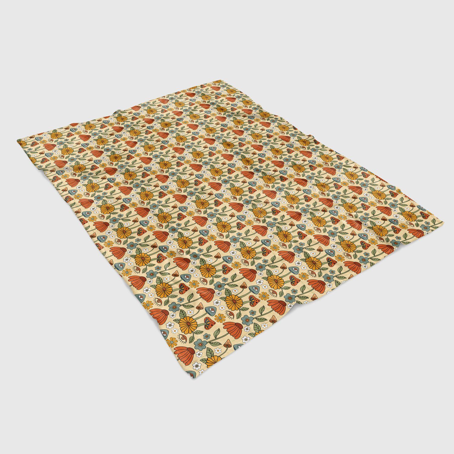 Retro 70's Vibe Blankets blanket Nirvana Threads Mushroom Bloom Throw (152 x 101 cm) 