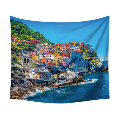 Seaside Town Tapestry-nirvanathreads