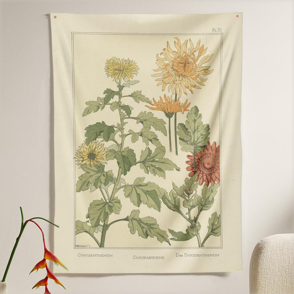 The Chrysanthemum Flower Tapestry (80x60 inches / 200x150 cm) from Nirvana Threads is the perfect vintage flora gift to say I love you but I also love classic garden floral wall hanging boho bedroom vibes