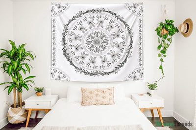 White Flower Mandala Tapestry-nirvanathreads