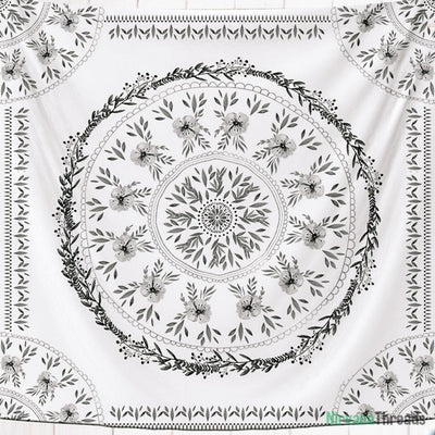 White Flower Mandala Tapestry-nirvanathreads