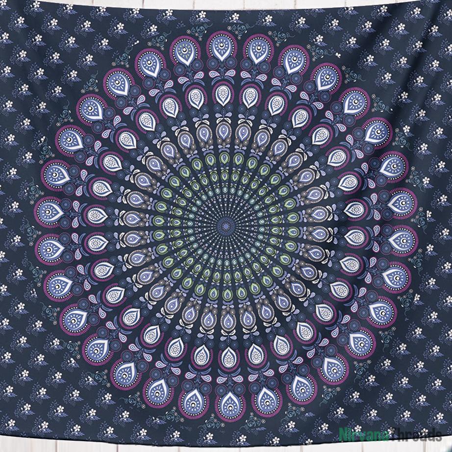 Midnight Mandala Tapestry-nirvanathreads