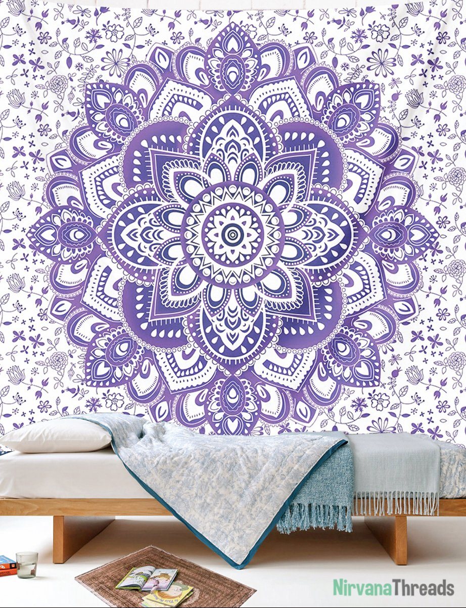Lilac Mandala Tapestry-nirvanathreads