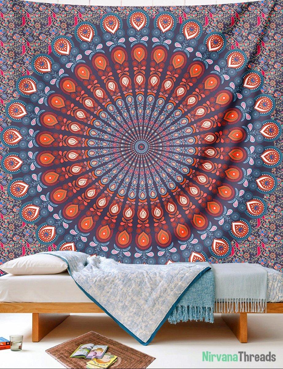 Red Peacock Mandala Tapestry tapestry NirvanaThreads - YYT 