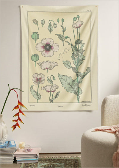 The Poppy Flower Tapestry (60x40 inches / 150x100 cm) from Nirvana Threads is the perfect vintage flora gift to say I love you but I also love classic garden floral wall hanging boho bedroom vibes