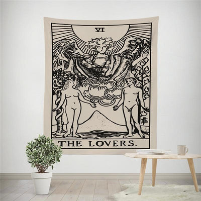 Lovers Tarot - White Tapestry tapestry nirvanathreads