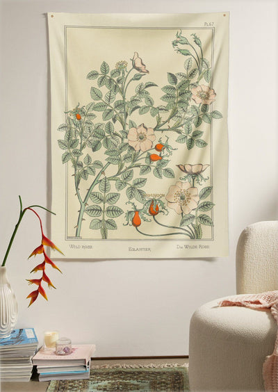 The Wild Rose Flower Tapestry (60x40 inches / 150x100 cm) from Nirvana Threads is the perfect vintage flora gift to say I love you but I also love classic garden floral wall hanging boho bedroom vibes